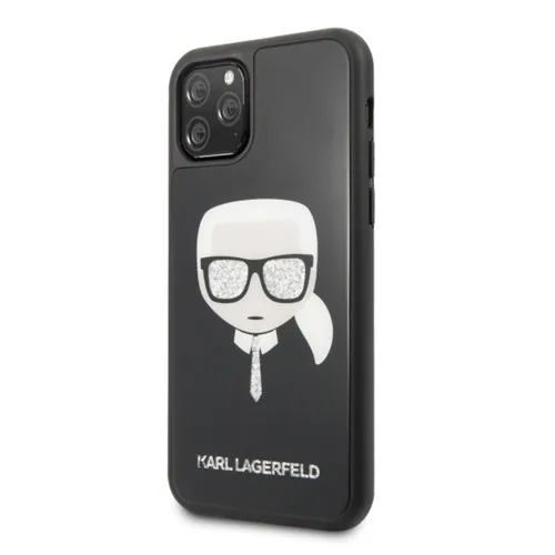 Futrola - maska Karl Lagerfeld Double Layers Glitter Head za iPhone 11 Pro 5.8 crna (KLHCN58DLHBK).