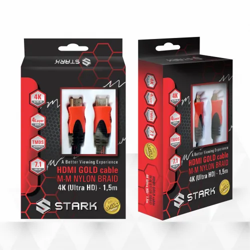 Kabl STARK HDMI M-M pozlacen 4K pleteni 1.5m.