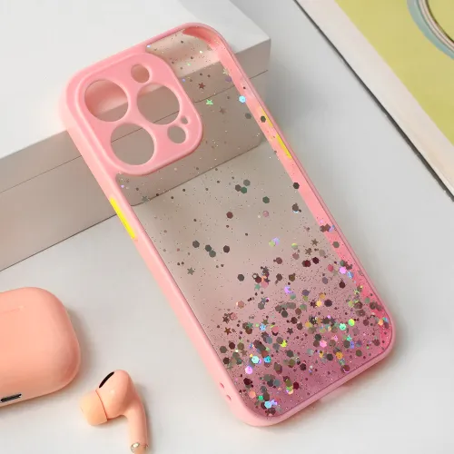 Futrola - maska Frame Glitter za iPhone 15 Pro 6.1 roze.