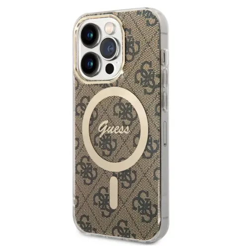 Futrola - maska Guess Hc Magsafe IML 4G Pattern za iPhone 15 Pro 6.1 braon (GUHMP15LH4STW).