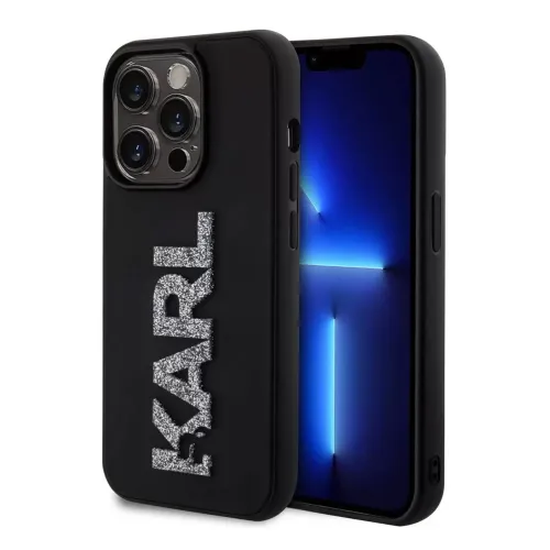 Futrola - maska Karl Lagerfeld 3D Rubber Glitter Logo za iPhone 15 Pro Max 6.7 crna (KLHCP15X3DMBKCK).