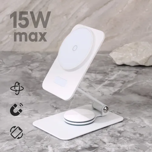 Kucni punjac Wireless 15W rotirajuci beli.