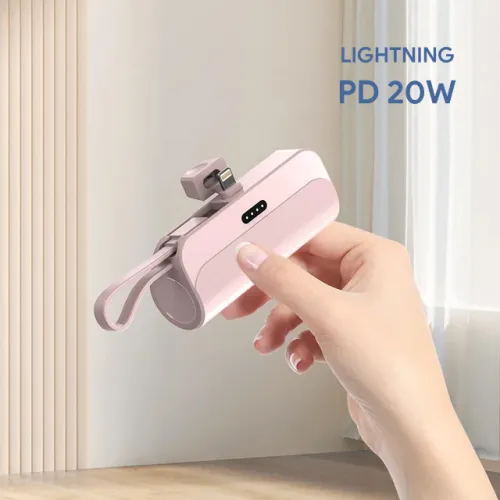 Power bank prenosiva baterija privezak 5000mAh lightning roze.