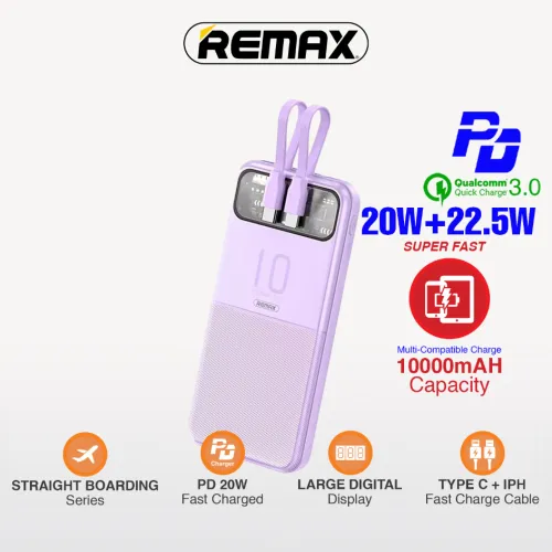 Power bank prenosiva baterija Remax Stervui Series RPP-619 PD 20W+ QC 22.5W 10000mAh ljubicasti.
