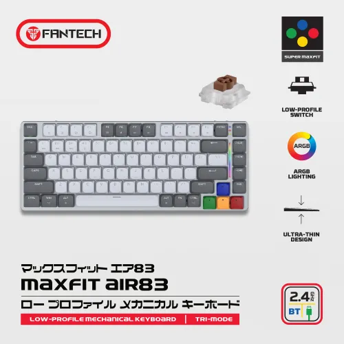 Tastatura Mehanicka Gaming Fantech MK915 RGB Maxfit AIR83 Wireless grey (brown switch).