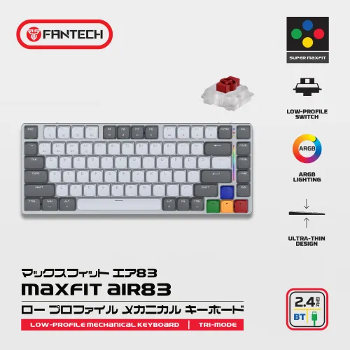 Tastatura Mehanicka Gaming Fantech MK915 RGB Maxfit AIR83 Wireless grey (red switch).