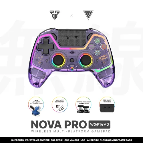 Joypad wireless Fantech WGP14V2 NOVA PRO multiplatform RGB CLEAR ljubicasti.