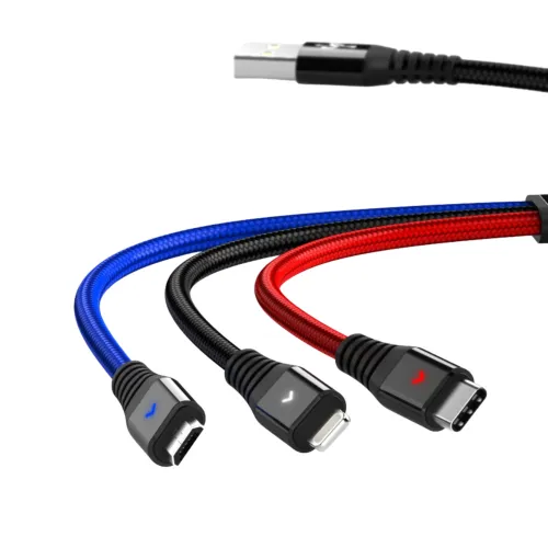 USB Data kabl KONFULON DC08, 2.4A, 3u1 USB na micro, lightning, Type C 1.2m.