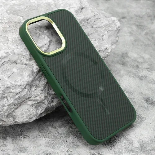 Futrola - maska CARBON MagSafe za iPhone 16 (6.1) zelena (big camera) (MS).