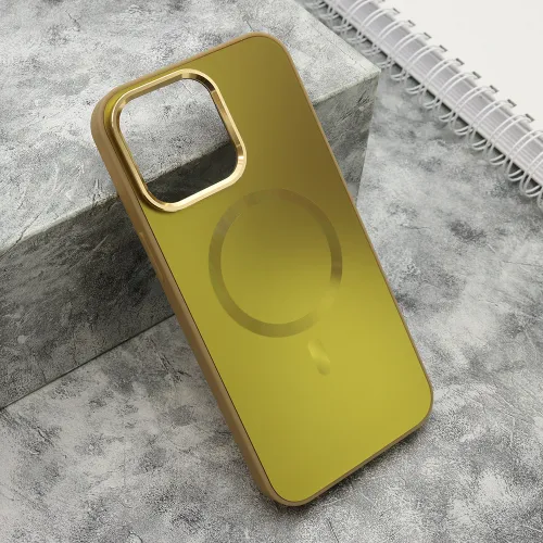 Futrola - maska COLOR METAL MagSafe za iPhone 15 Pro Max (6.7) zlatna (MS).