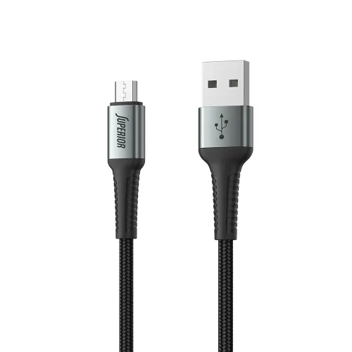 USB data kabl Superior SU-K104 pleteni Fast 12W 2.4A USB A na Micro 1m crni (MS).