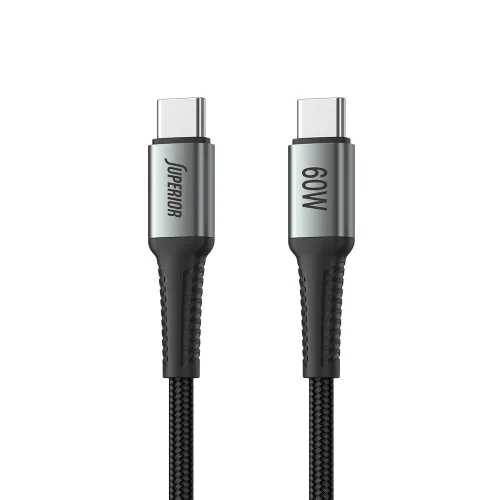 USB data kabl Superior SU-K102 pleteni Fast 60W 3A Type-C na Type-C 1m crni (MS).