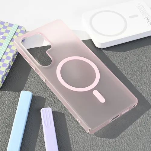 Futrola - maska Magsafe mat PC za Samsung S938 Galaxy S25 Ultra roze.