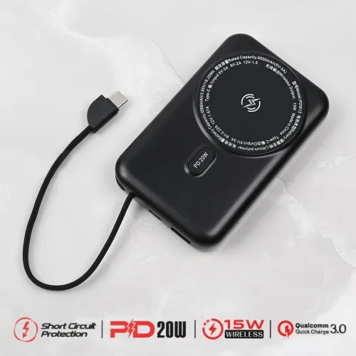 Power bank prenosiva baterija Oxpower PDW12 12000mAh 3u1 magnetic crna.