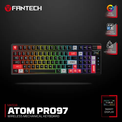 Tastatura Mehanicka Gaming Fantech MK918 RGB Atom PRO97 Wireless crna (Red switch).