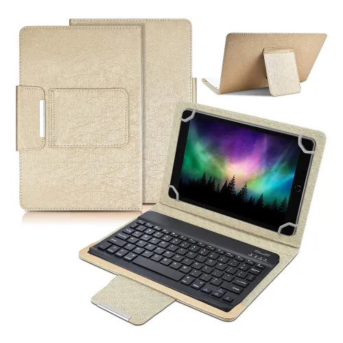 Futrola - maska sa Bluetooth Tastaturom Leather za Tablet 10" Univerzalna zlatna.