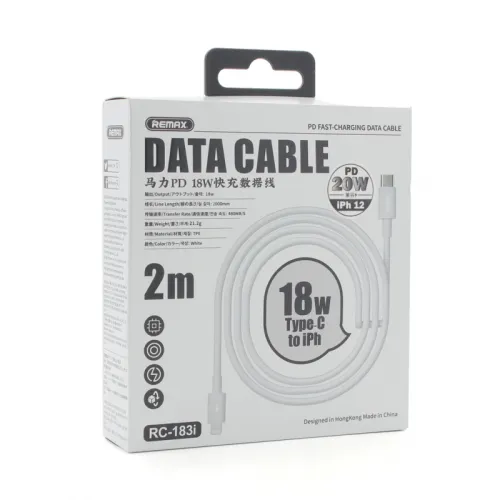 USB Data kabl Remax RC-183 PD 20W Type C na iPhone lightning 2m beli.