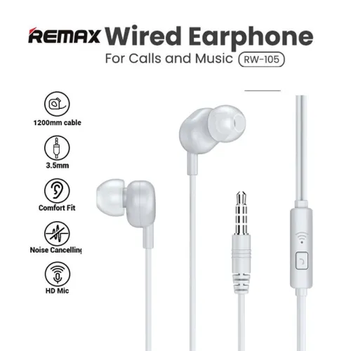 Slusalice Remax Wired RW-105 3.5 mm bele.