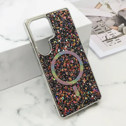 Futrola - maska GLAM GLOW MagSafe za Samsung S938 Galaxy S25 Ultra 5G crna (MS).