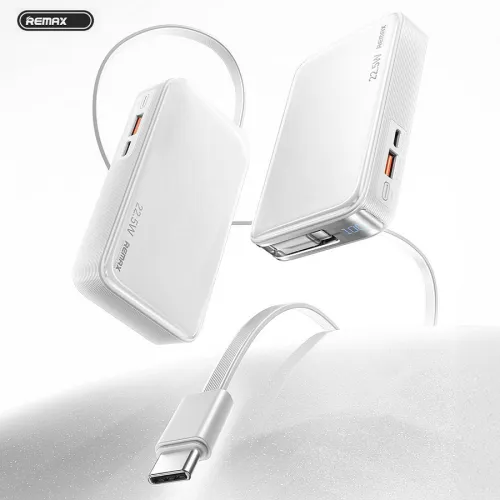 Power bank prenosiva baterija Remax FCP-25 Fast Charging 22.5W(teleskopski kabl) Type-C 10000mAh beli.
