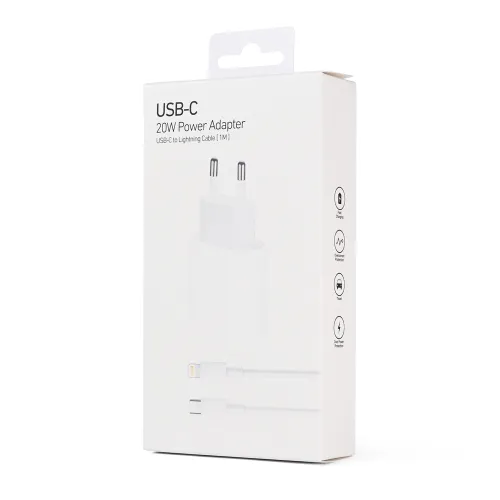 Kucni punjac PD Fast charger 20W za iPhone 11-14 sa PD lightning kablom CE beli.