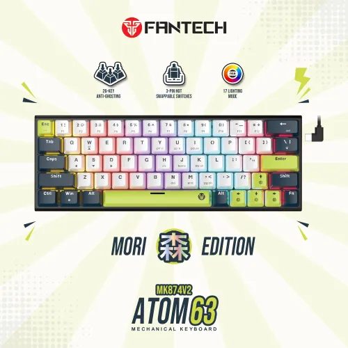 Tastatura Mehanicka Gaming Fantech MK874V2 RGB Atom 63 Mori bela (Red switch).