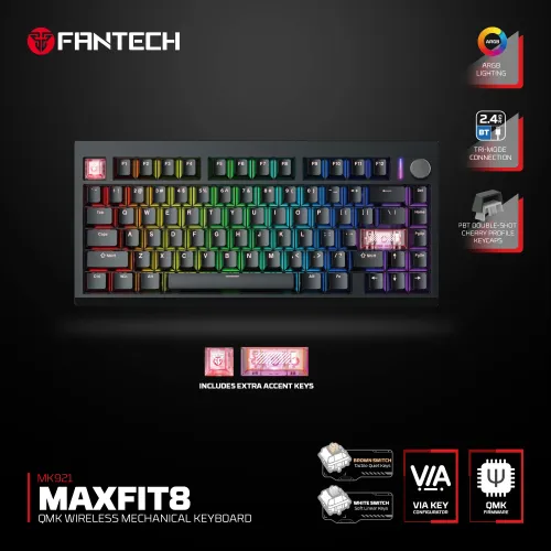 Tastatura Mehanicka Gaming Fantech MK921 Maxfit 8 Wireless black white switch.