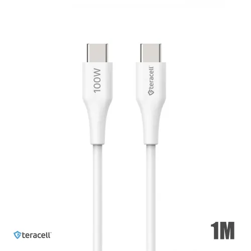 USB Data kabl Teracell Plus 100W PD Type C na Type C beli 1m.