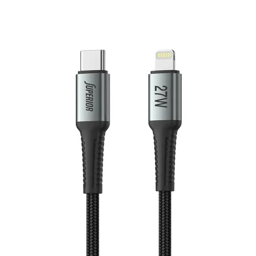 USB data kabl Superior SU-K101 pleteni 27W 3A Type-C na Lightning 1m crni (MS).