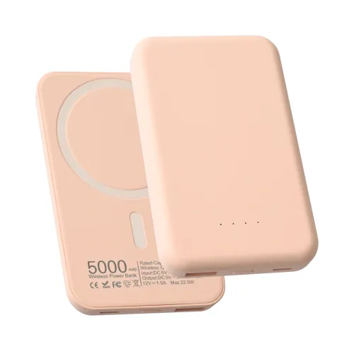 Power bank prenosiva baterija Magsafe PD 5000 mAh roze.
