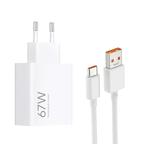 Kucni punjac Xiaomi HyperCharge 67W sa USB na Type C kablom beli EU.