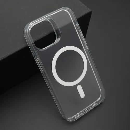 Futrola - maska COLOR FRAME MagSafe za iPhone 15 (6.1) srebrna (providna) (MS).