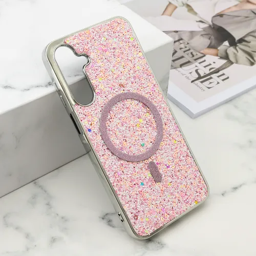 Futrola - maska GLAM GLOW MagSafe za Samsung A166 Galaxy A16 5G roze (MS).