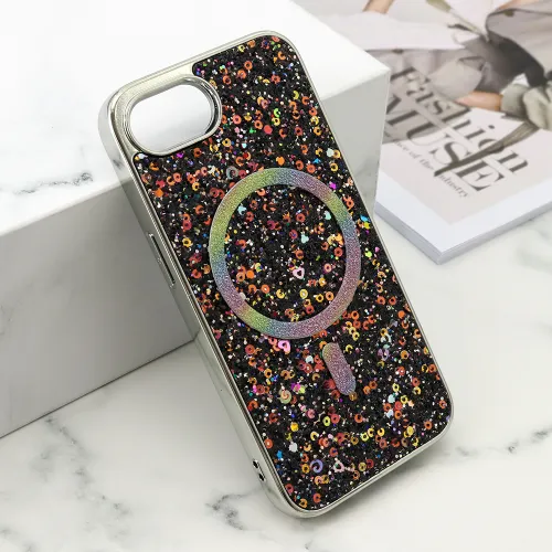 Futrola - maska GLAM GLOW MagSafe za iPhone 16E (6.1) crna (MS).