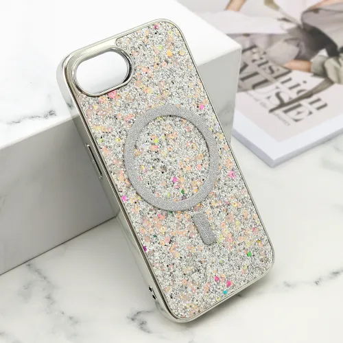 Futrola - maska GLAM GLOW MagSafe za iPhone 16E (6.1) srebrna (MS).