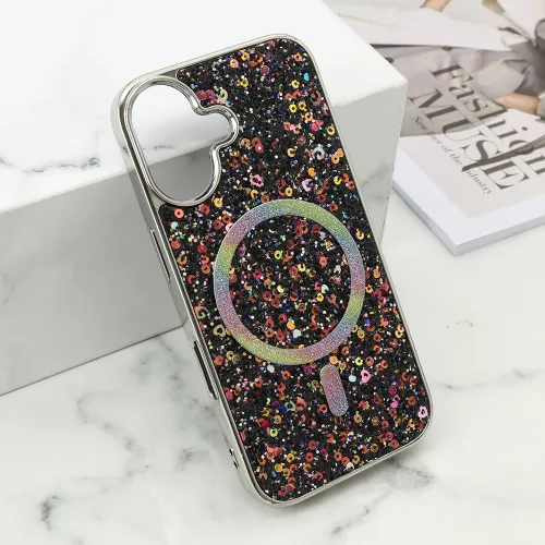 Futrola - maska GLAM GLOW MagSafe za iPhone 16 (6.1) crna (MS).