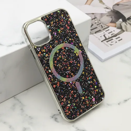 Futrola - maska GLAM GLOW MagSafe za iPhone 11 (6.1) crna (MS).