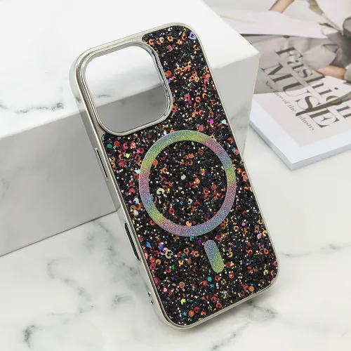 Futrola - maska GLAM GLOW MagSafe za iPhone 16 Pro (6.3) crna (MS).