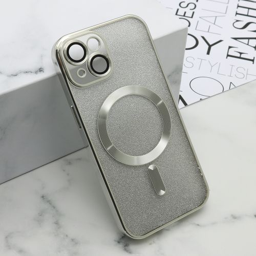 Futrola - maska GLITTER MAGSAFE za iPhone 15 (6.1) srebrna (MS).