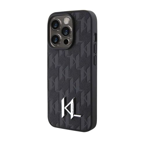 Futrola - maska Karl Lagerfeld Leather Case With Hot Stamping Monogram And Kl Metal Logo za iPhone 15 Pro Max (6.7) crna Full Original (KLHCP15XPKLPKLK) (MS).