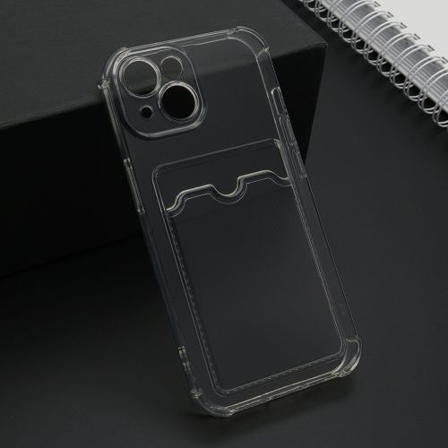 Futrola - maska Transparent CARD POCKET za iPhone 15 (6.1) siva (MS).