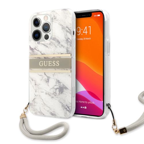 Futrola - maska Guess Marble Strap za iPhone 13 Pro 6.1 siva (GUHCP13LKMABGR).