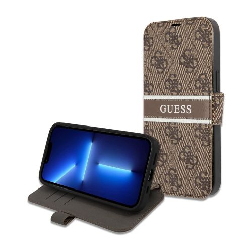 Futrola - maska Guess Stripe Bk Pu za iPhone 13 Pro 6.1 braon (GUBKP13L4GDBR).