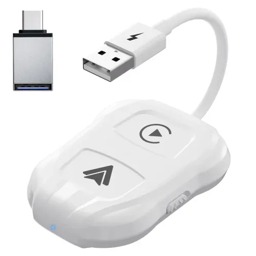 TechAdro Carplay Wireless Adapter za auto IOS 2 u 1 USB, Type C beli.
