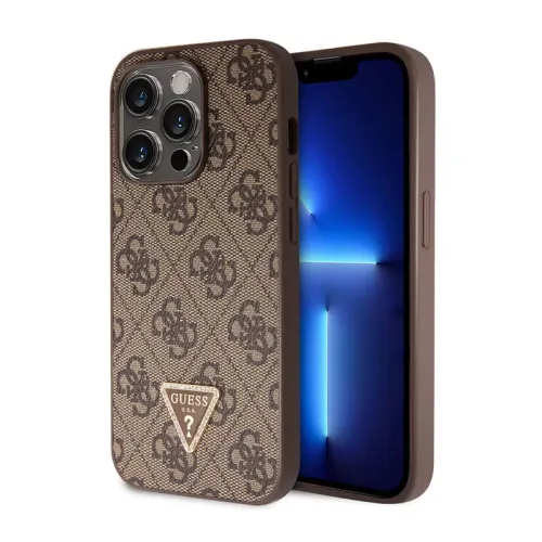 Futrola - maska Guess Hc PU Leather 4G Triangle Strass za iPhone 15 Pro 6.1 braon (GUHCP15LP4TDPW).