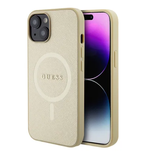 Futrola - maska Guess Hc PU Saffiano Magsafe za iPhone 15 6.1 bez (GUHMP15SPSAHMCB).